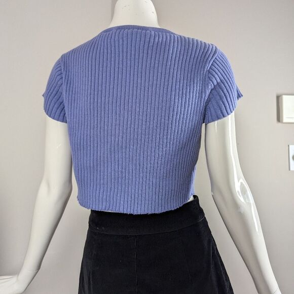 Vintage Liz Claiborne Studio Ribbed Cropped Tee Size Small Cotton Y2K - Picture 2 of 6